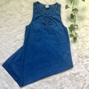 1990s Vintage Denim Maxi Sac Pinafore Dress